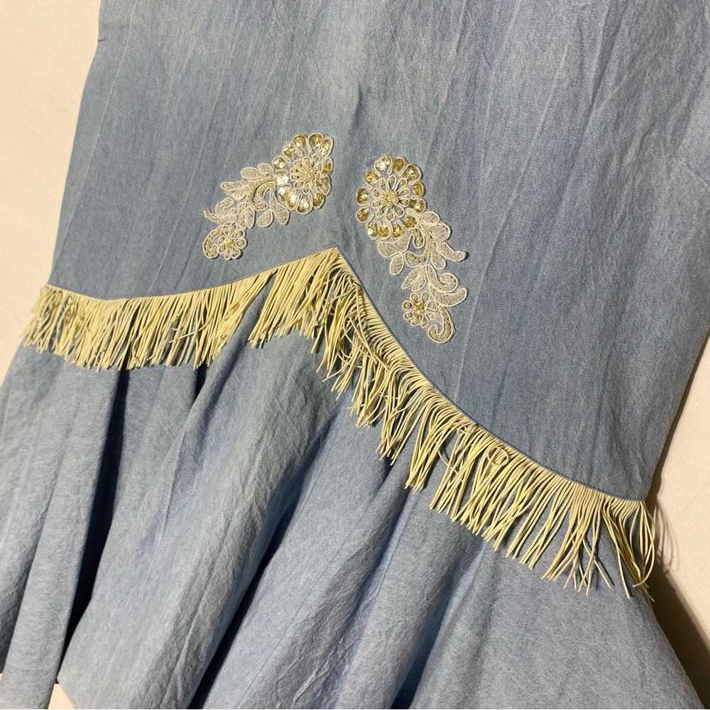 Vintage Lilia Smitty Blue Western Jacket and Skirt Set With Fringe M Festival - Picture 10 of 16